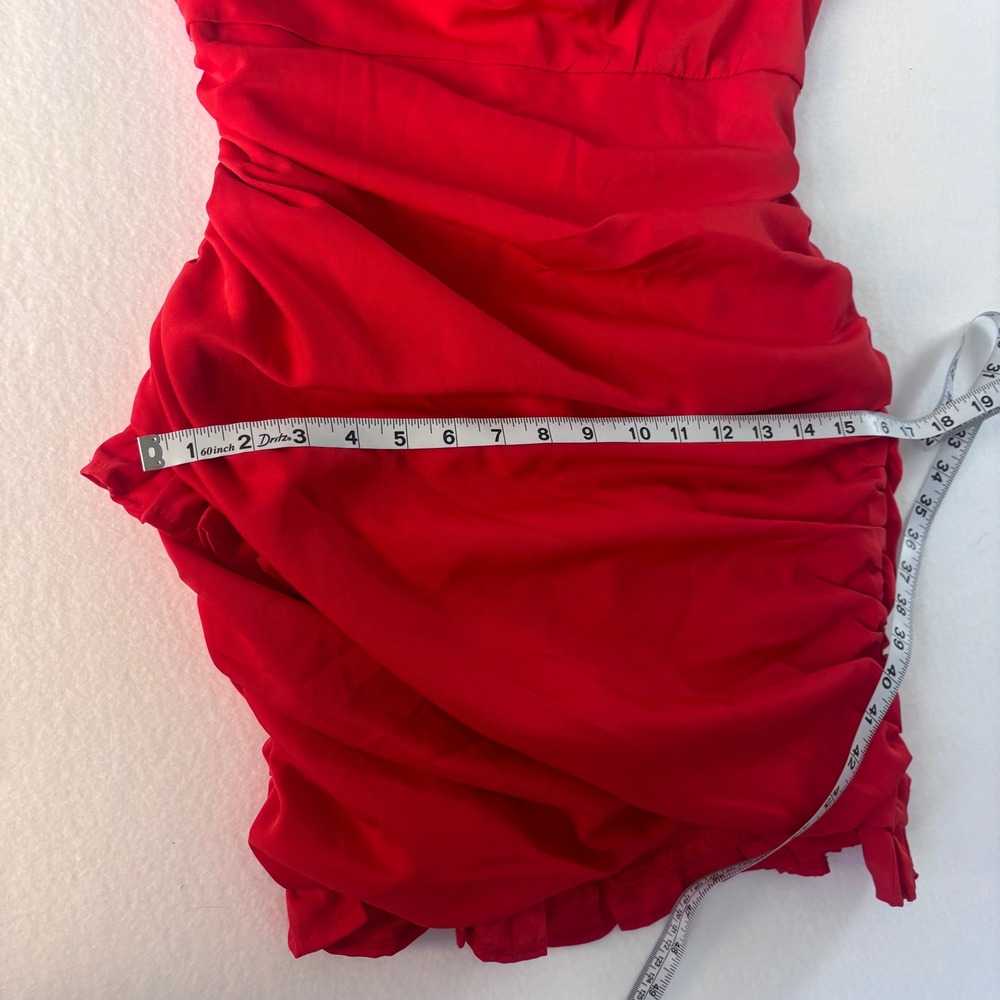 Hello Molly Red One Shoulder Ruched Puff Sleeve Mini‎ Dress US 8 nwt - Picture 15 of 16